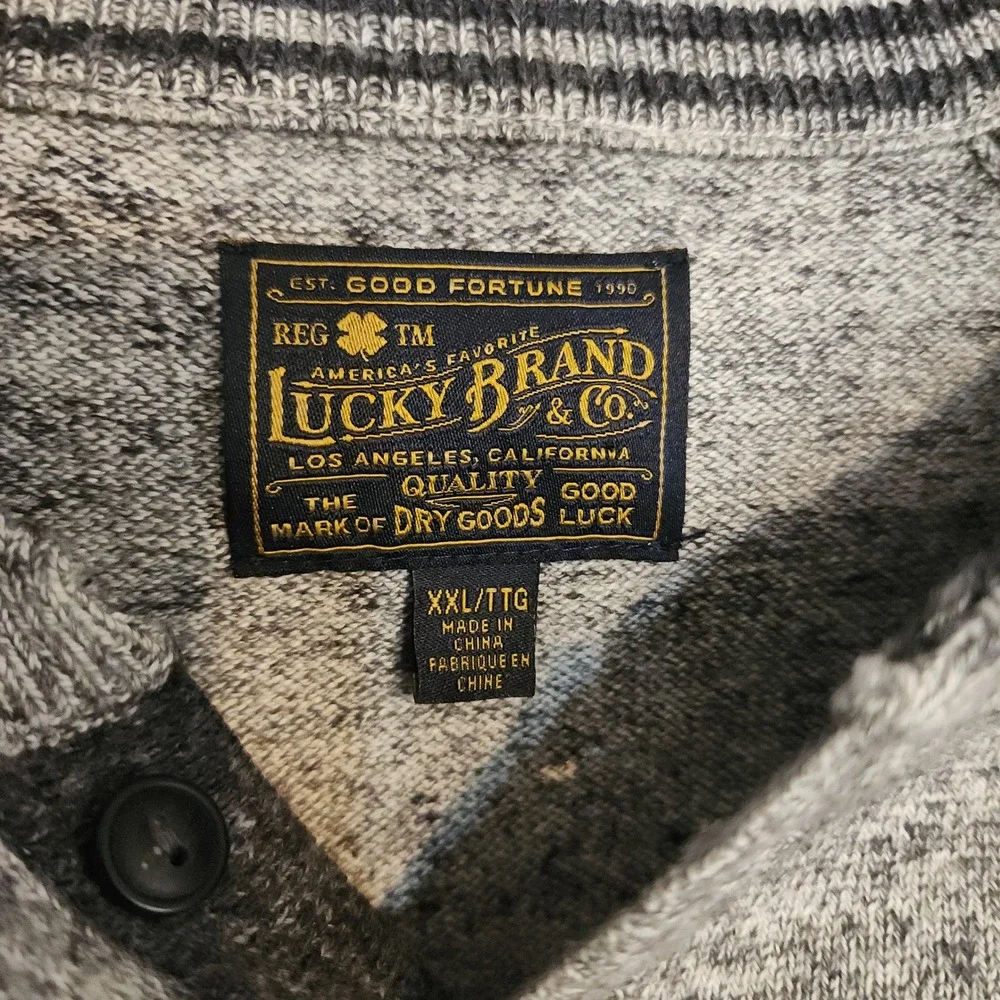 D1 ‎ Lucky Brand Mens Raglan Long Sleeve Henley Sweater Knit XXLTIG Gray